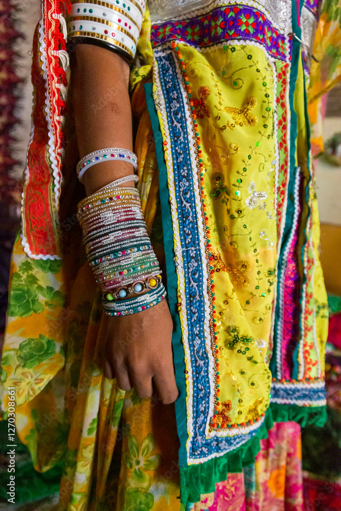 Asia, India, State of Gujarat, Bhuj,Kutch, Ludiya village. Meghwal Marwara tribe. Traditional clothing and jewelry. Asia, India, State of Gujarat, Bhuj,Kutch, Ludiya village. Meghwal Marwara tribe. Traditional clothing and jewelry.