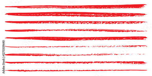 Grunge red strike through and underline elements. Set of hand drawn red pencil lines and strokes modern arts