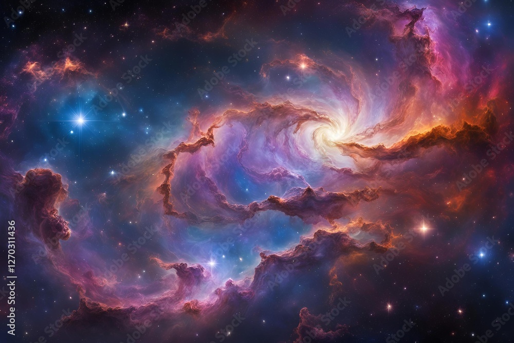 Fototapeta premium Space scene with stars in the galaxy. Panorama. Universe filled with stars, nebula and galaxy. 