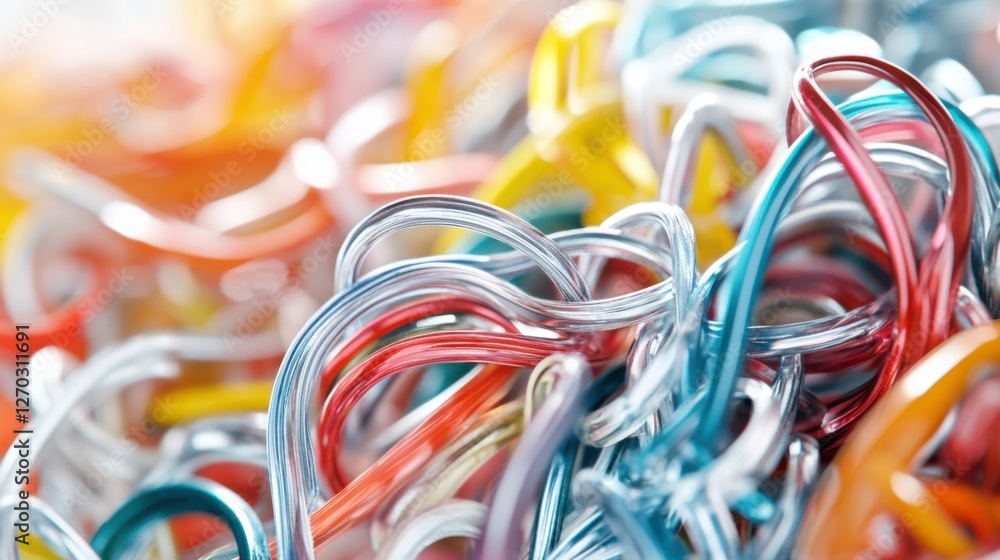 Colorful Abstract Swirls of Thin Plastic Straws in Bright Light Colorful Abstract Swirls of Thin Plastic Straws in Bright Light