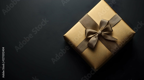 Elegant Golden Gift Box with Ribbon on Dark Background