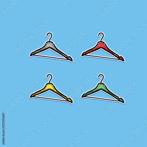 Simplistic Illustration of a Minimalist Colletion Cloth Wooden Hanger on a Blue Background