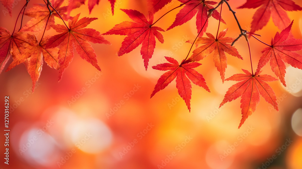 Vibrant Red Maple Leaves Against a Warm Blurry Autumn Background Vibrant Red Maple Leaves Against a Warm Blurry Autumn Background