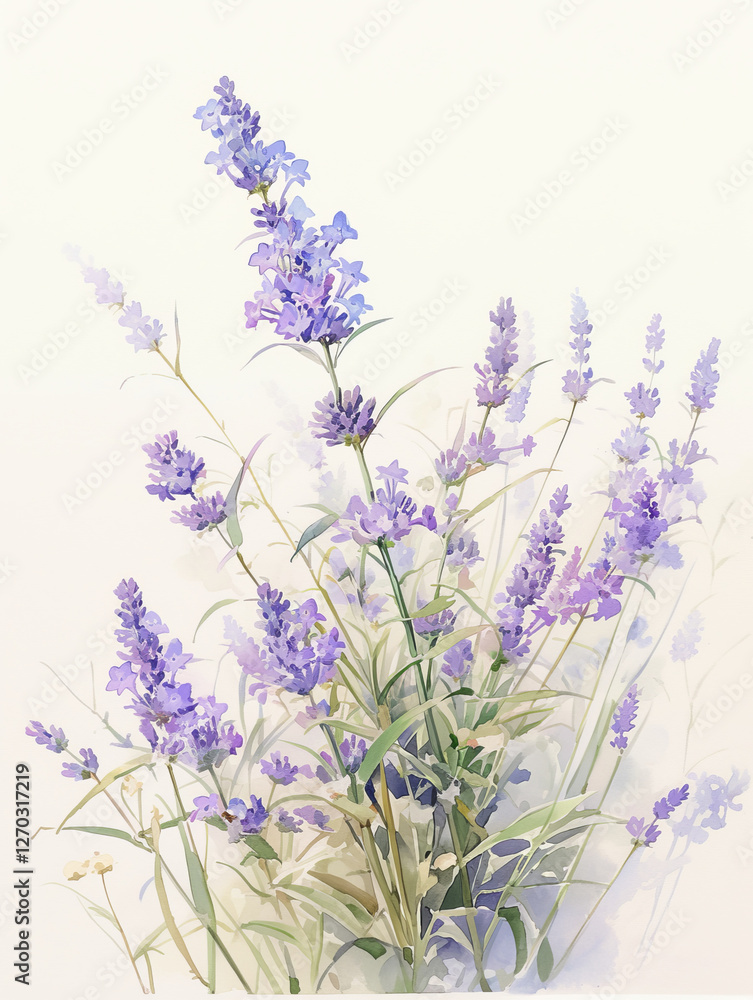 Fototapeta premium Lavender watercolor hand-painted decorative elements