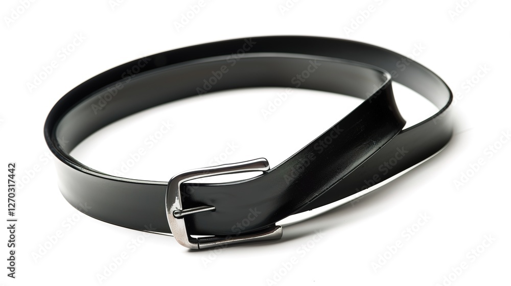 A simple and distinct belt is prominently displayed all alone on a clean, expansive white background. The belt's design, texture, and details are clearly visible, making it a focal point. This unclutt A simple and distinct belt is prominently displayed all alone on a clean, expansive white background. The belt's design, texture, and details are clearly visible, making it a focal point. This unclutt
