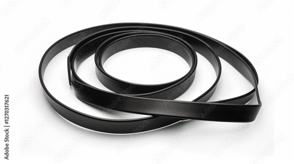 A simple and distinct belt is prominently displayed all alone on a clean, expansive white background. The belt's design, texture, and details are clearly visible, making it a focal point. This unclutt A simple and distinct belt is prominently displayed all alone on a clean, expansive white background. The belt's design, texture, and details are clearly visible, making it a focal point. This unclutt