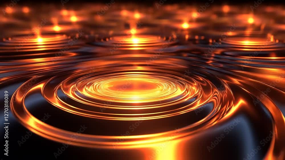 Glowing orange ripples on a dark surface with light reflections Glowing orange ripples on a dark surface with light reflections