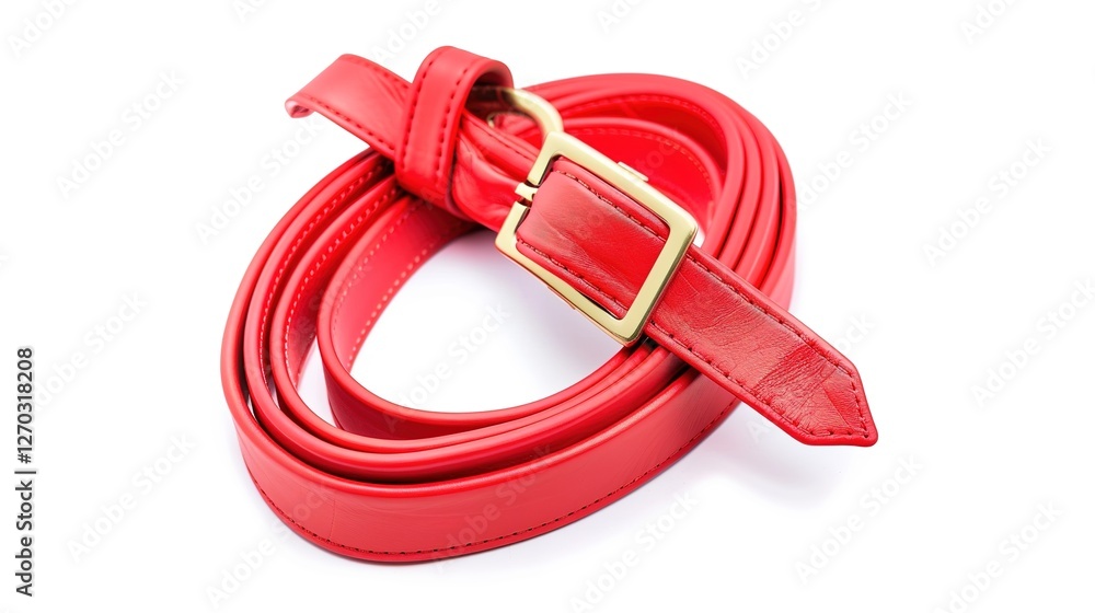 Naklejka premium A simple and distinct belt is prominently displayed all alone on a clean, expansive white background. The belt's design, texture, and details are clearly visible, making it a focal point. This unclutt