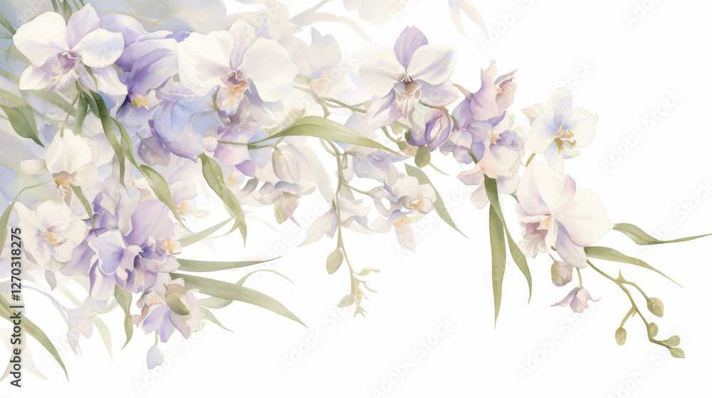 Obraz premium Orchid watercolor hand-painted decorative elements