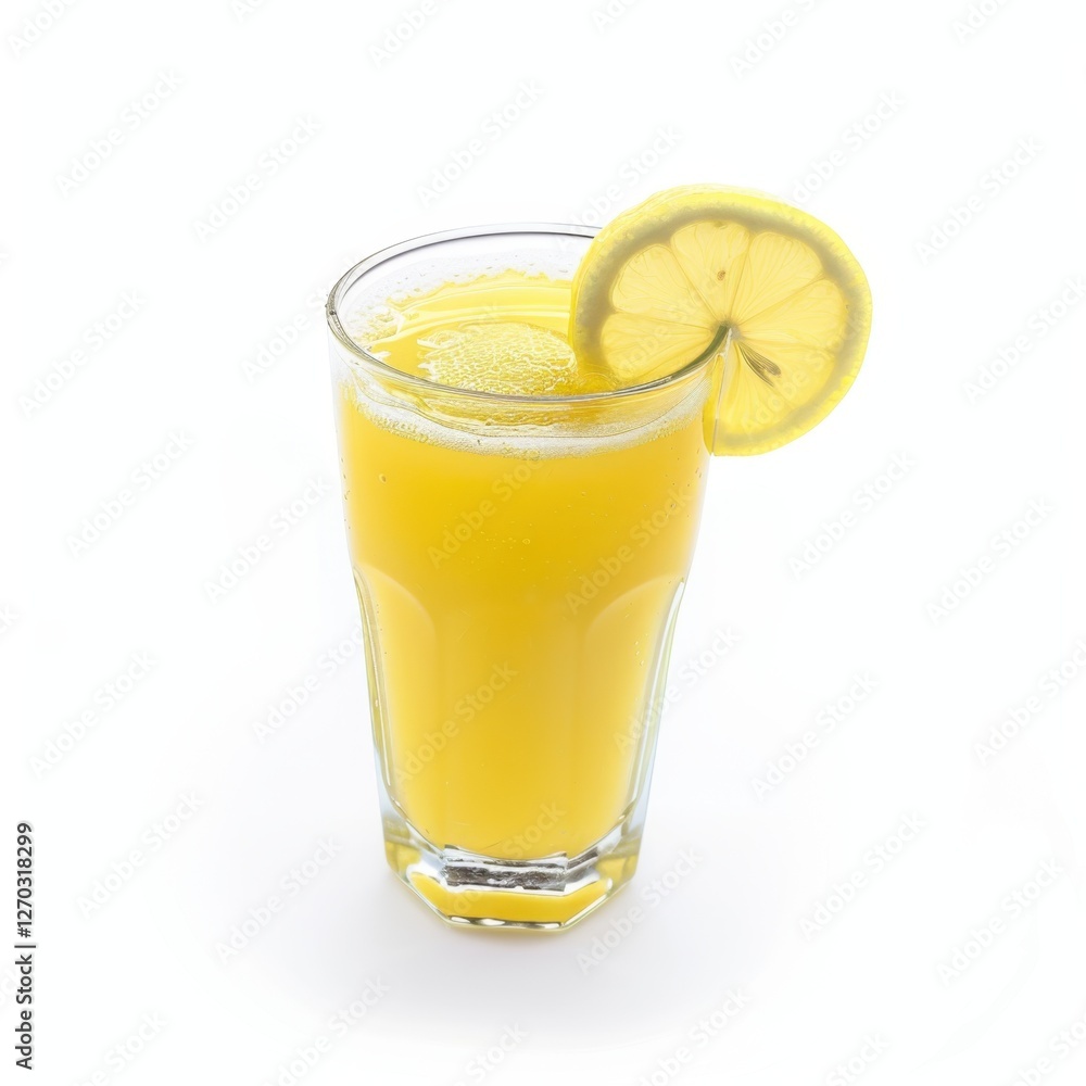 Glass of orange juice with lemon slice isolated on a white background. Glass of orange juice with lemon slice isolated on a white background.