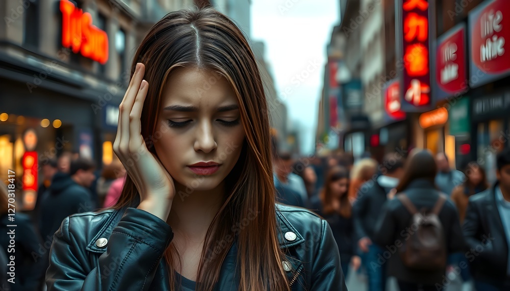 Caught in the Chaos: A Woman Facing Panic in the Bustling City Streets Caught in the Chaos: A Woman Facing Panic in the Bustling City Streets