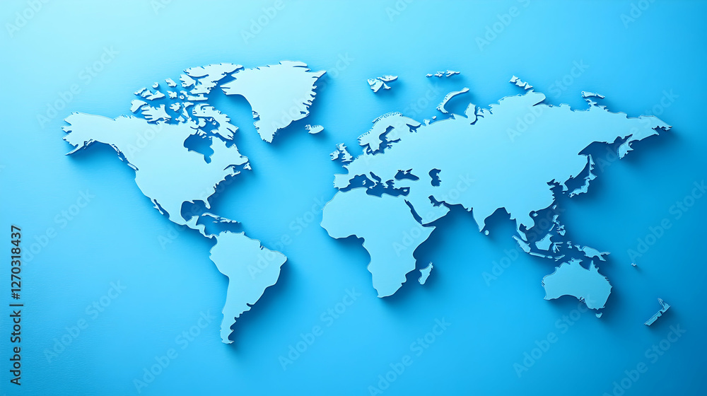 Blue Textured World Map Illustration on Soft Background Blue Textured World Map Illustration on Soft Background