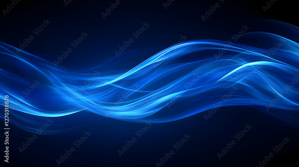 Mysterious Blue Light Waves Flowing Across Dark Background Mysterious Blue Light Waves Flowing Across Dark Background