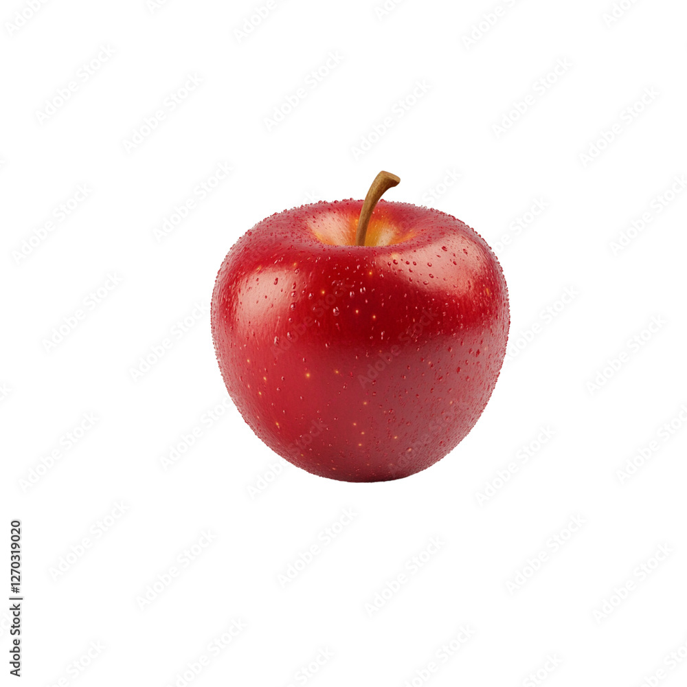 Fresh red apple with shiny surface and small stem Fresh red apple with shiny surface and small stem