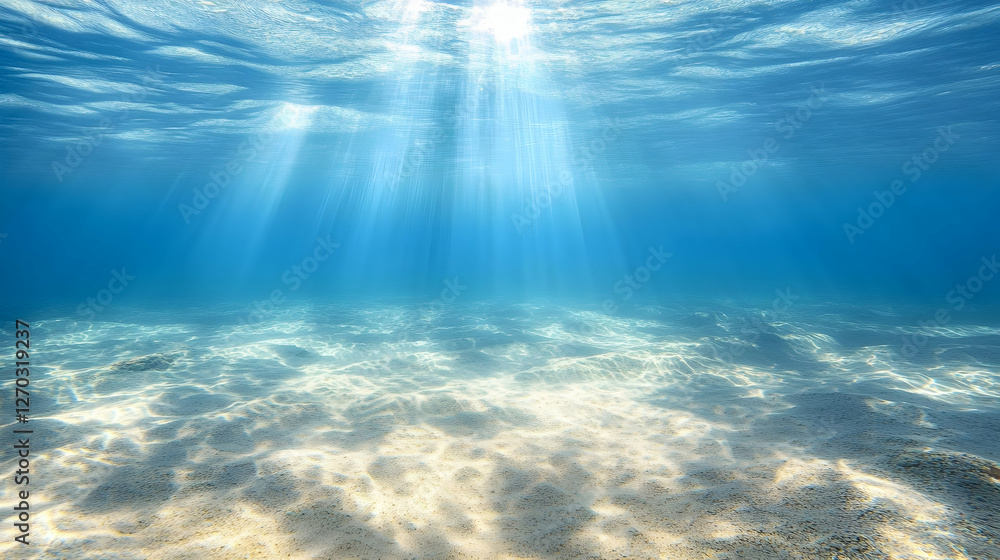 Fototapeta premium Tranquil Underwater Scene with Sunlight and Sandy Ocean Floor