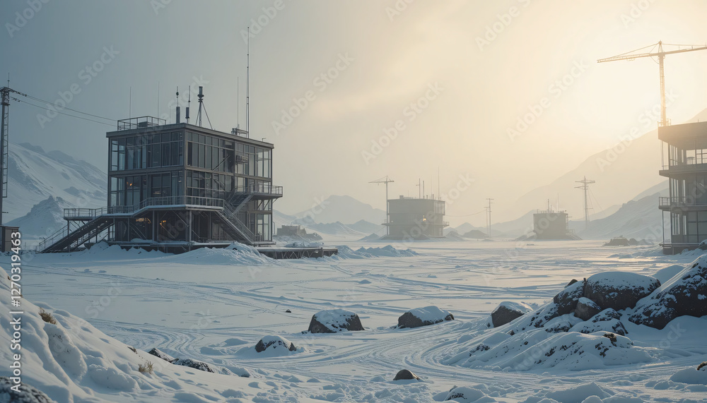 Pixelated Snowy Landscape With Ruined Structures Pixelated Snowy Landscape With Ruined Structures