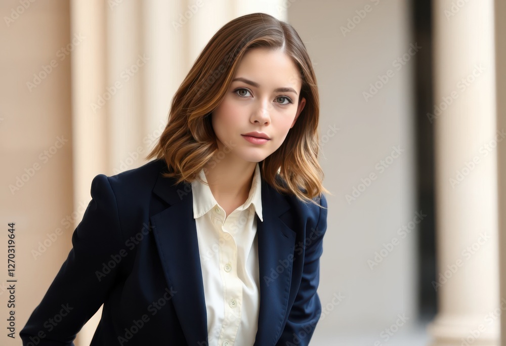 Young professional businesswoman lawyer in formal attire standing confidently at the courthouse Young professional businesswoman lawyer in formal attire standing confidently at the courthouse