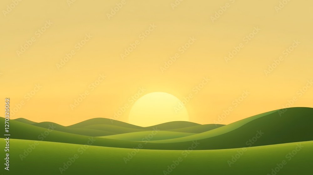 Obraz premium Serene Sunrise Over Rolling Hills: A Peaceful Landscape Painting