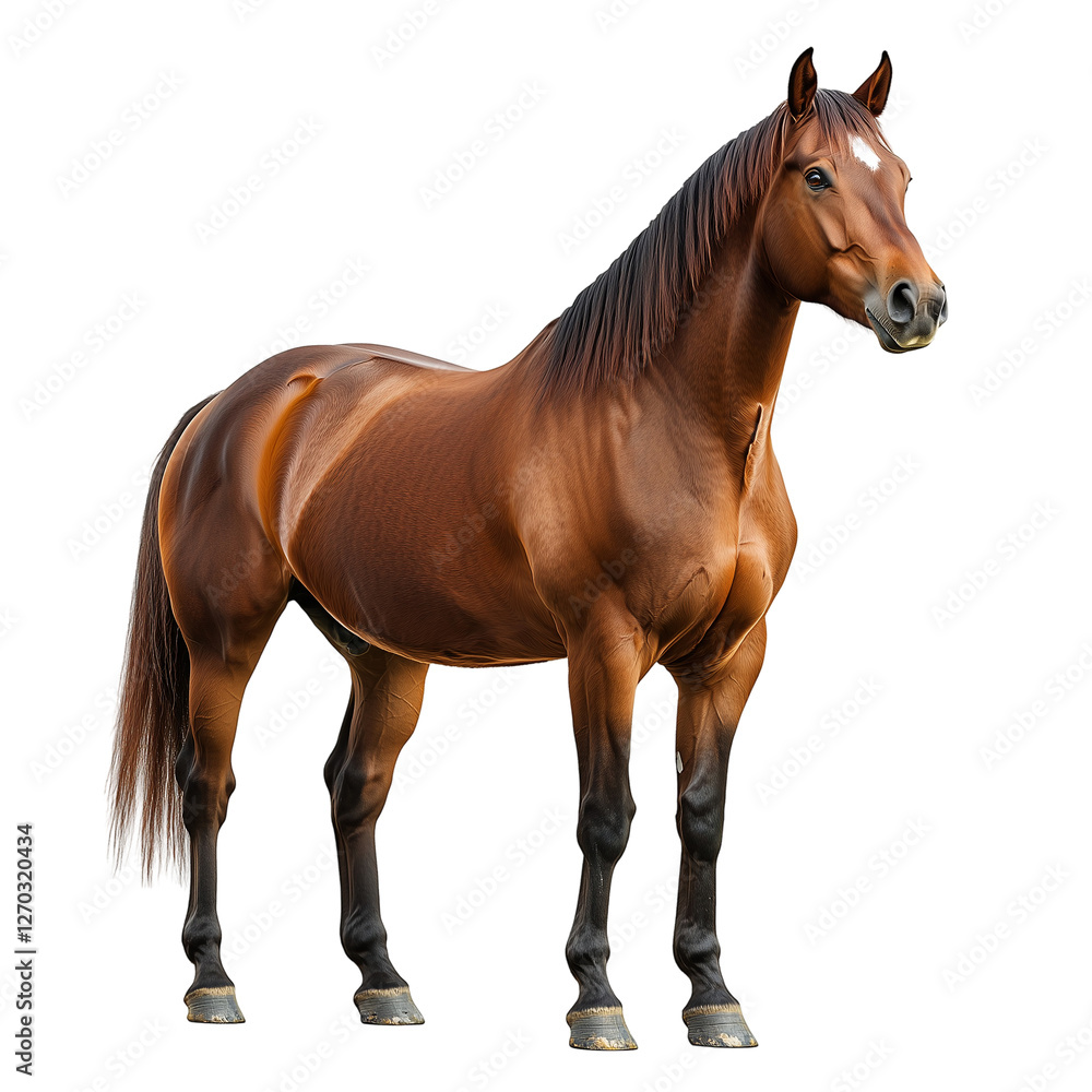 Obraz premium Majestic Brown Horse Standing with Realistic Fur Texture and Strong Pose, Isolated on transparent background 