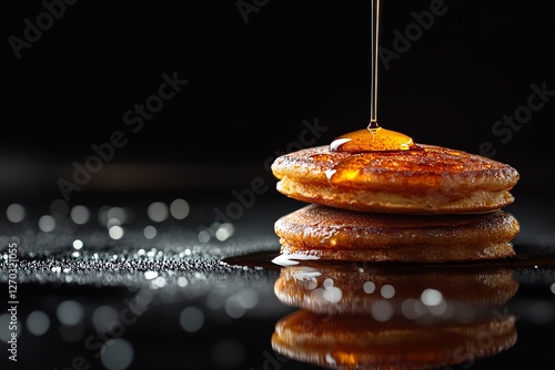 Golden Pancakes Drizzled with Maple Syrup: A Dark, Moody Food Photography