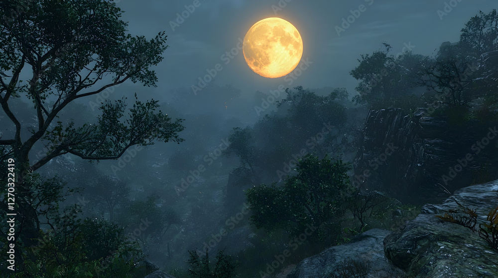 Ethereal Moonlight, A Mystical Forest Scene Bathed in Golden Light Ethereal Moonlight, A Mystical Forest Scene Bathed in Golden Light