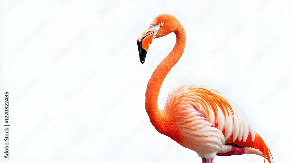 Obraz premium Elegant Flamingo Standing Gracefully on White Background