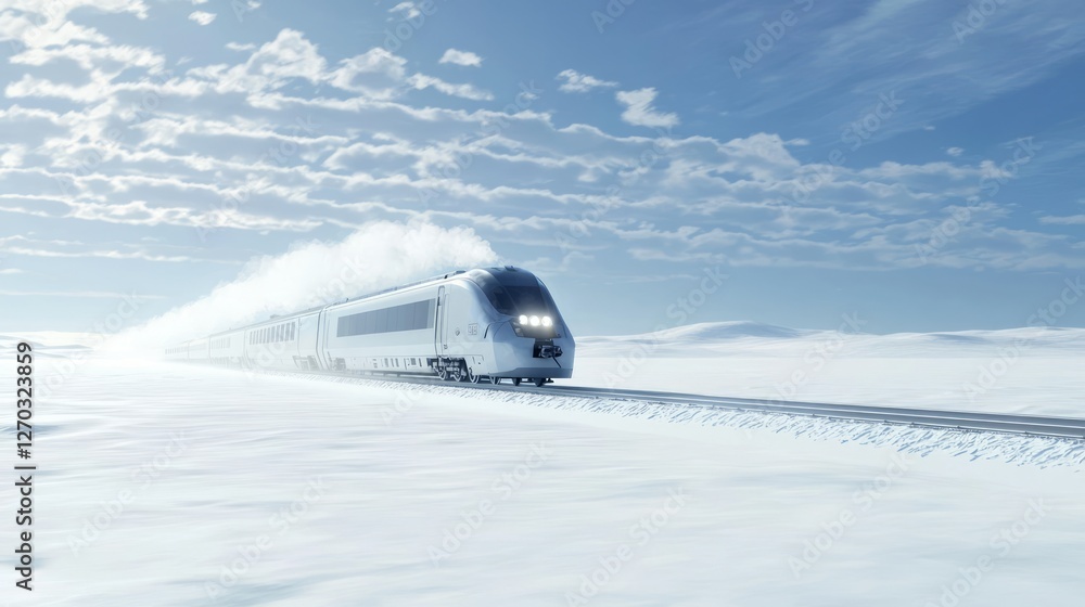 Train Cutting Through Snowy Landscape with Scenic Background Train Cutting Through Snowy Landscape with Scenic Background