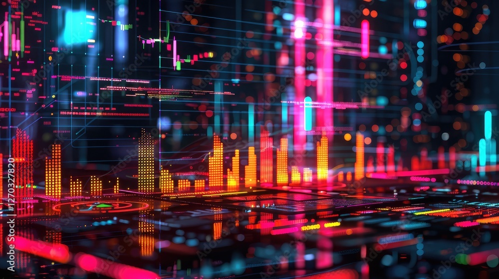 Futuristic Digital Data Analytics with Neon Charts Futuristic Digital Data Analytics with Neon Charts