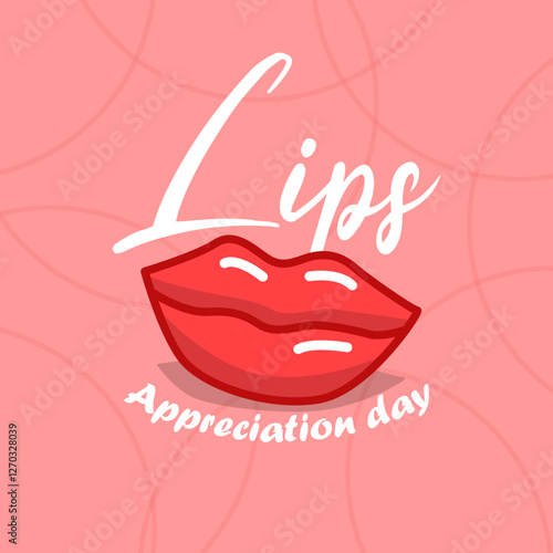Lips Appreciation Day to celebrate on March 16th. Illustration of a sexy red lip on a pink background.