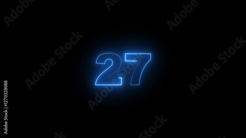 Glowing neon number 27. various color looping trendy glowing neon numeric,  Educational mathematics 27 animation. photo