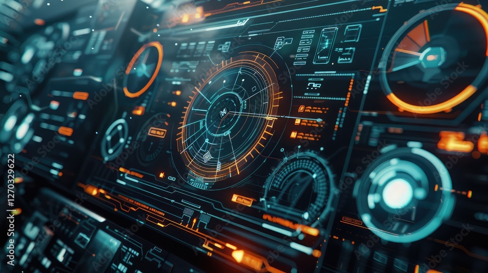 High-tech Futuristic Dashboard Interface in Neon Lights High-tech Futuristic Dashboard Interface in Neon Lights