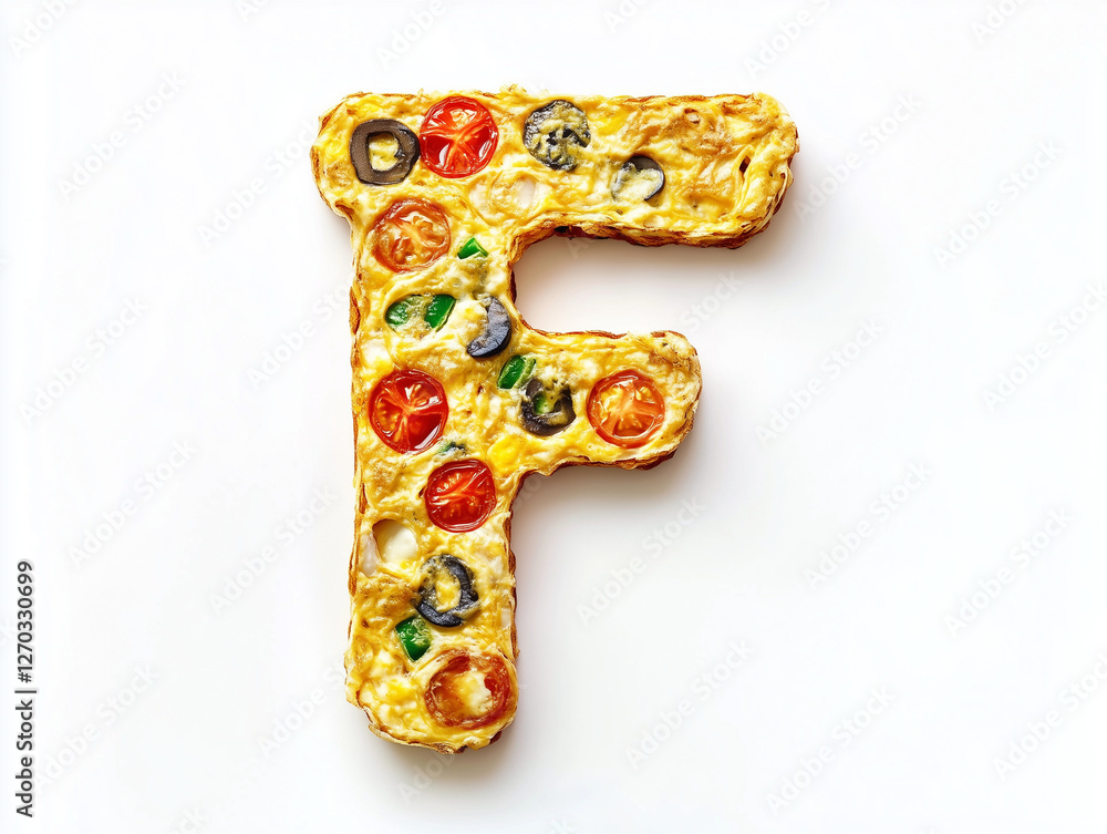 custom made wallpaper toronto digitala letter F made of frittata. top view. Minimalistic design on a plain white background