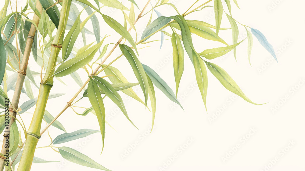 Naklejka premium Bamboo watercolor hand-painted decorative elements