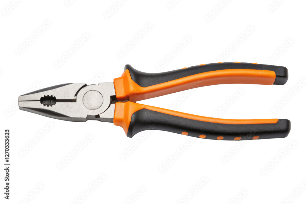 Black and orange handled metal pliers tool isolated with transparent background Black and orange handled metal pliers tool isolated with transparent background