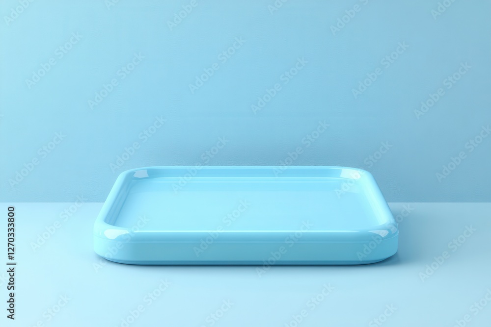 Light blue square tray on blue background. Ideal for product display or minimalist designs. Light blue square tray on blue background. Ideal for product display or minimalist designs.