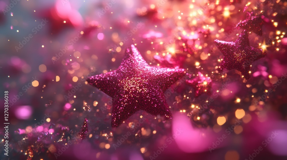 Sparkling pink stars burst, festive background, celebration Sparkling pink stars burst, festive background, celebration