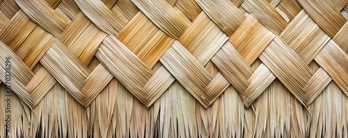 Braided thatch background showcases an intricate pattern of natural fibers