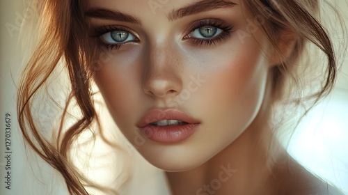 Wallpaper Mural Young Woman Portrait with Gentle Beauty and Captivating Eyes Torontodigital.ca