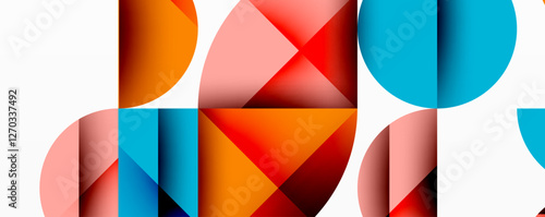 Abstract geometric pattern with intersecting circles and triangles in gradients. The high-contrast composition creates depth and a dynamic, modern aesthetic