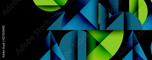Abstract geometric pattern with intersecting circles and triangles in gradients. The high-contrast composition creates depth and a dynamic, modern aesthetic