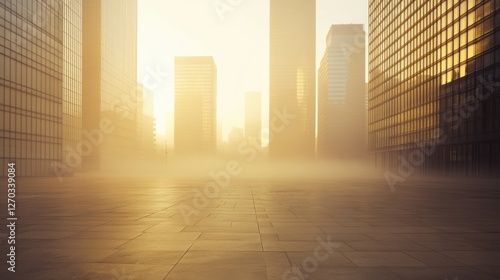 Wallpaper Mural A vast car plaza with skyscrapers enveloped in golden mist. Featuring mystery and poetic urbanism Torontodigital.ca