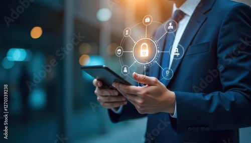 Wallpaper Mural Businessman Using Smartphone with Cyber Security Concept. Torontodigital.ca