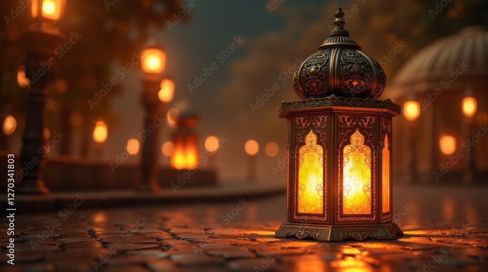 Ramadan lantern with intricate metallic details Ramadan lantern with intricate metallic details