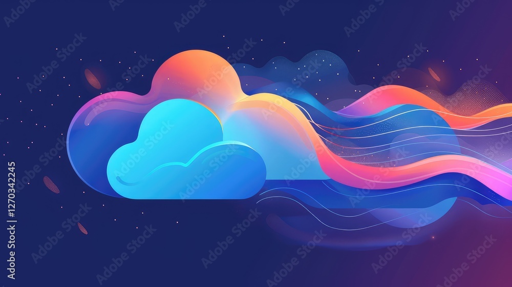 Vibrant Abstract Cloud Illustration with Colorful Waves Vibrant Abstract Cloud Illustration with Colorful Waves