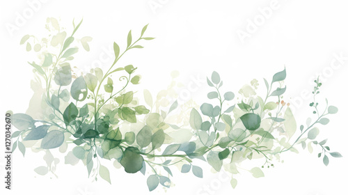 Green leaves watercolor hand-painted decorative elements
