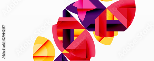 Abstract geometric artwork with interwoven angular and curved shapes, dynamic composition with smooth gradients and bold contrasts