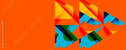 Abstract geometric artwork with interwoven angular and curved shapes, dynamic composition with smooth gradients and bold contrasts