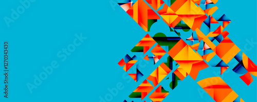 Abstract geometric artwork with interwoven angular and curved shapes, dynamic composition with smooth gradients and bold contrasts