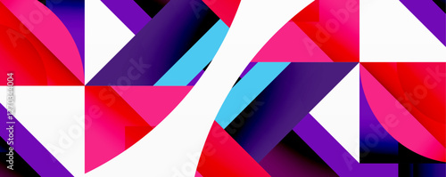 Abstract geometric artwork with interwoven angular and curved shapes, dynamic composition with smooth gradients and bold contrasts