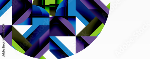 Abstract geometric artwork with interwoven angular and curved shapes, dynamic composition with smooth gradients and bold contrasts
